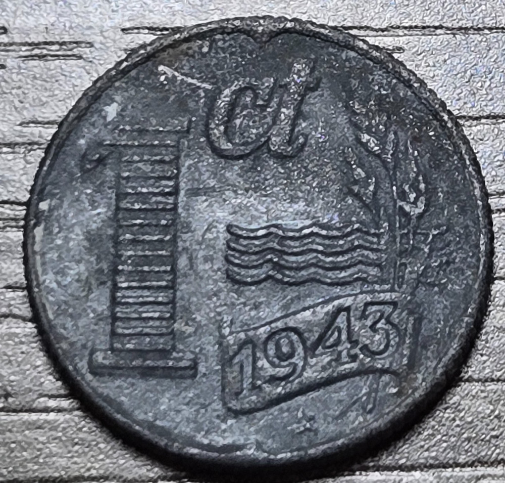 1943 Netherlands 1 Cent Coin WP204