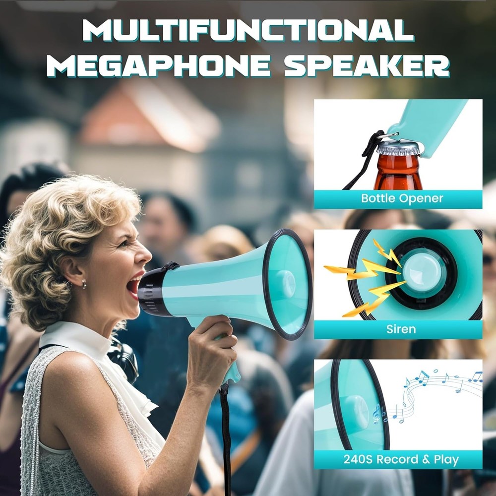 Lightweight 20W Megaphone with Volume Control & Recording Function, 5.4"W