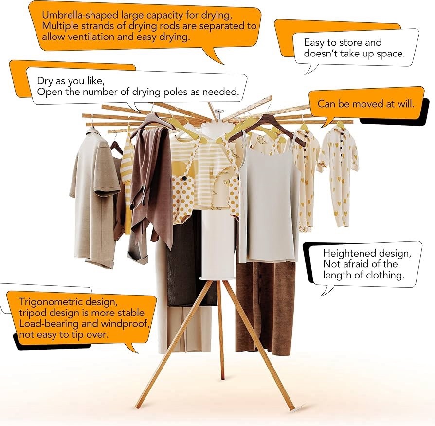 Clothes Drying Rack Tripod,Drying Rack Clothing,Laundry Drying Rack,Floor Sta...