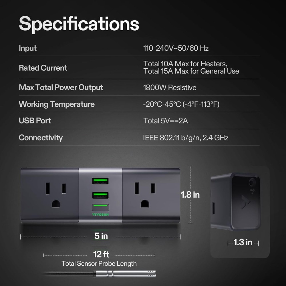 VIVOSUN GrowHub Outlet Controller A22 w/ T&H Sensor Probe WiFi-Controller