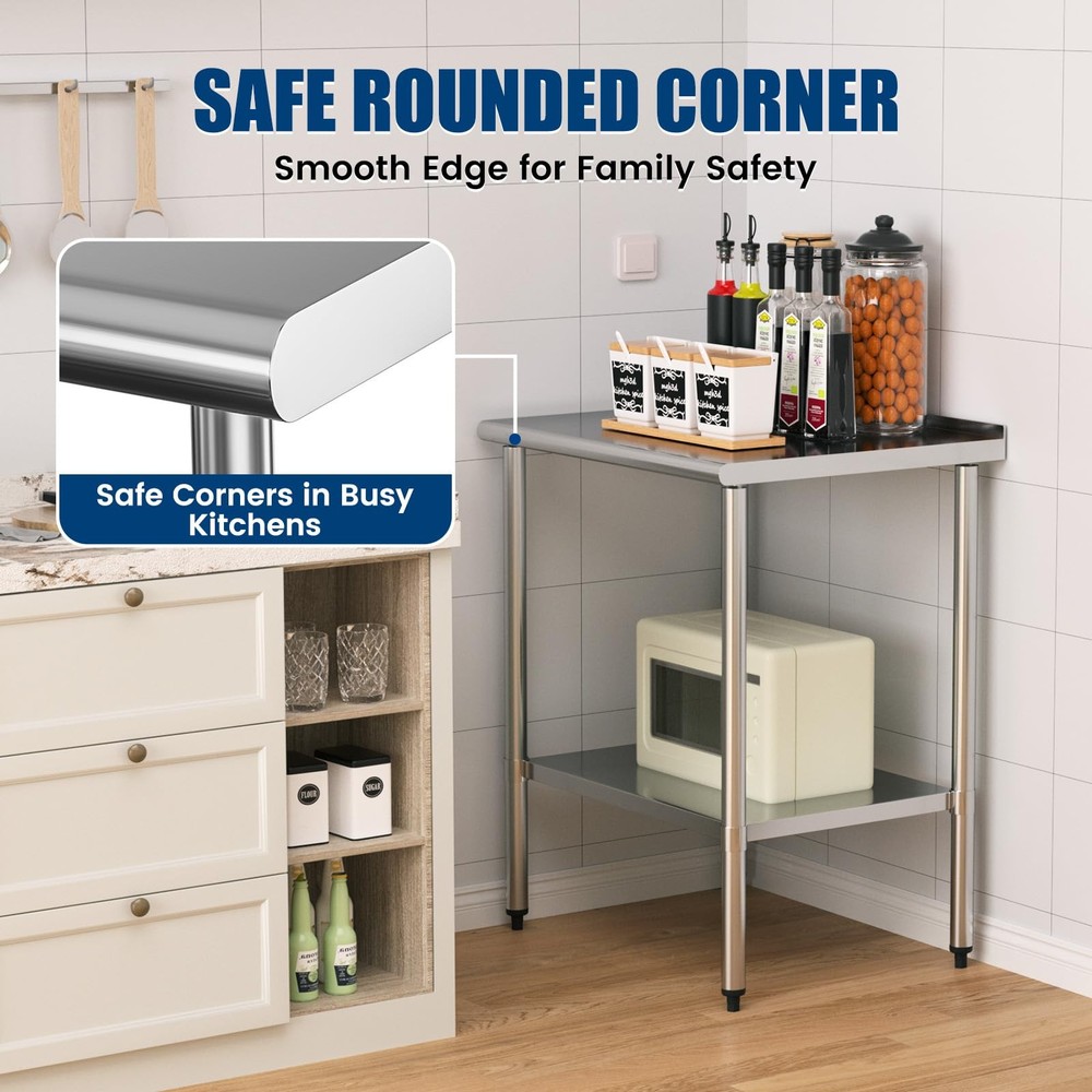 Stainless Steel Work Table 24x30 Inch with Adjustable Undershelf & Backsplash...