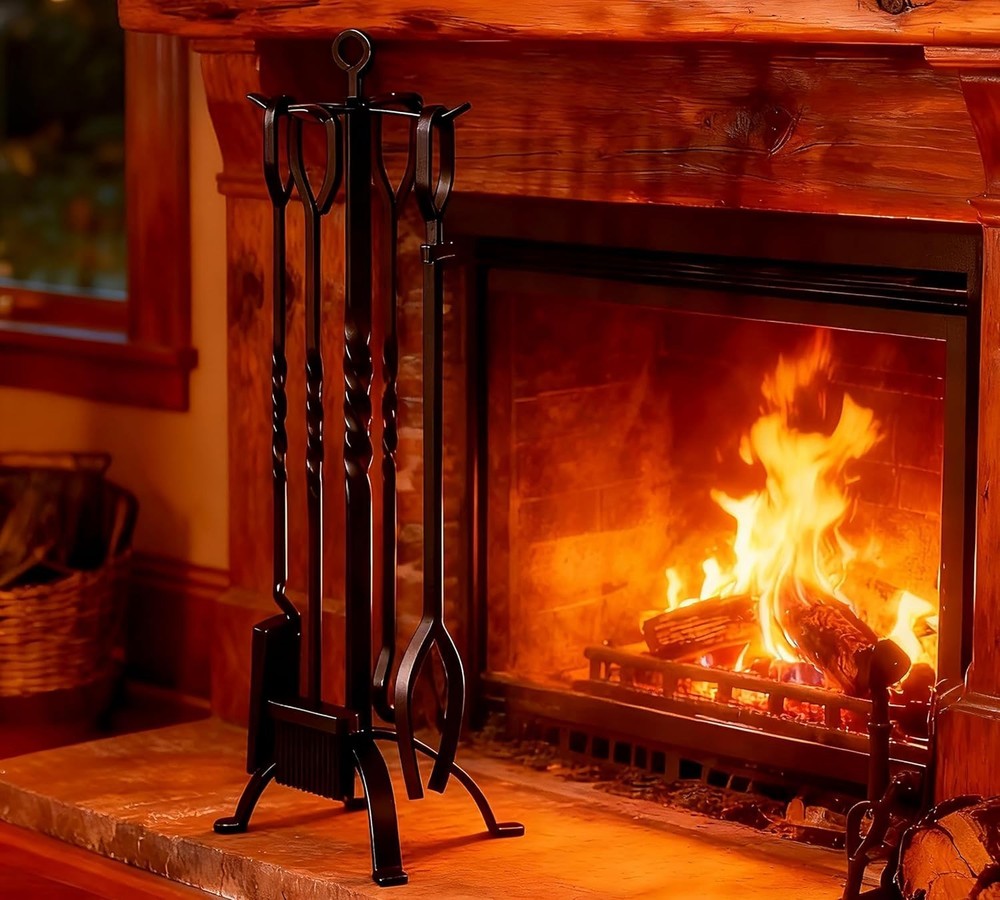5 Pieces Fireplace Tools Sets Fireplace Accessories Tools Holder W/ Handles