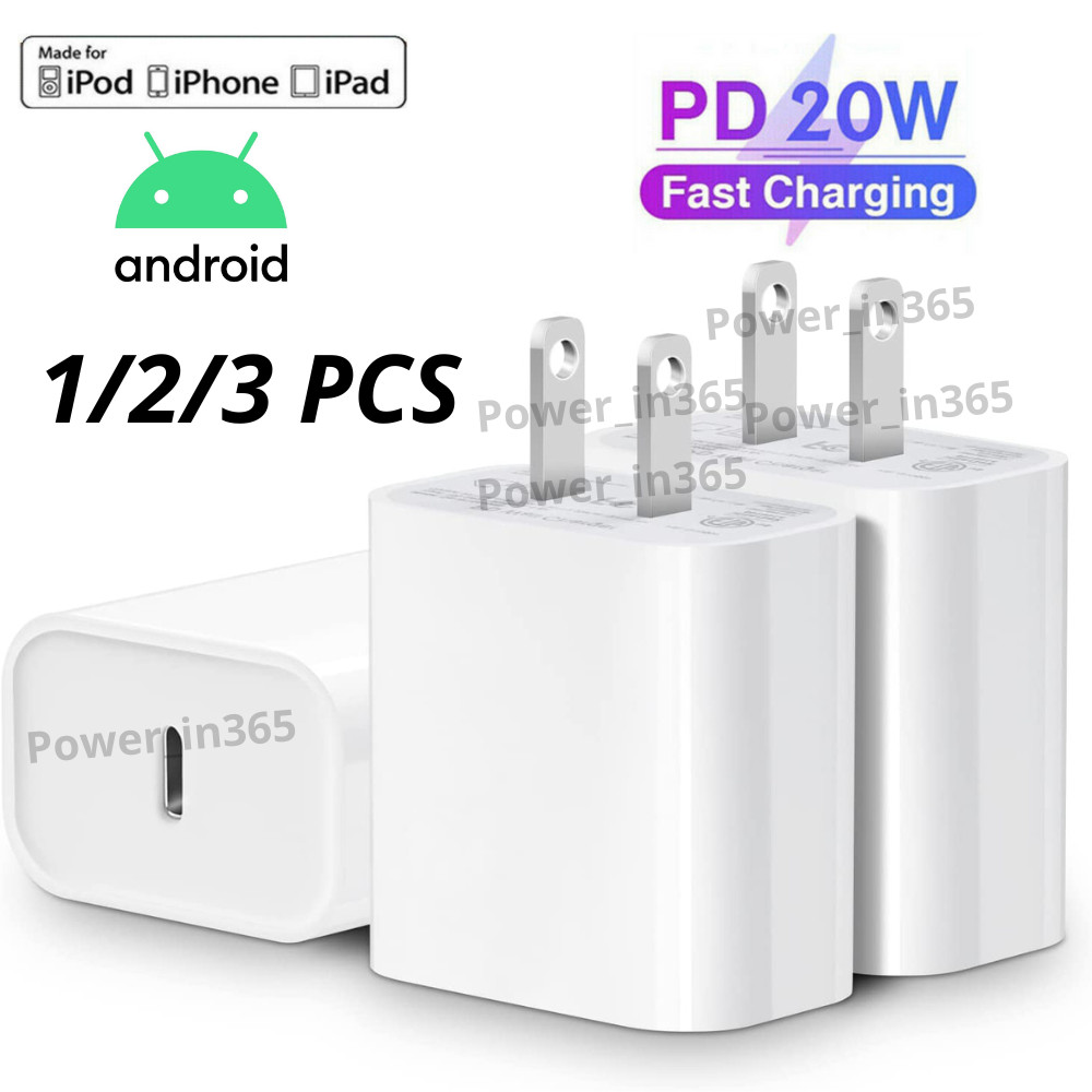 For iPhone iPad Android USB-C Fast Charger Block 20W PD Power Adapter Cube Plug