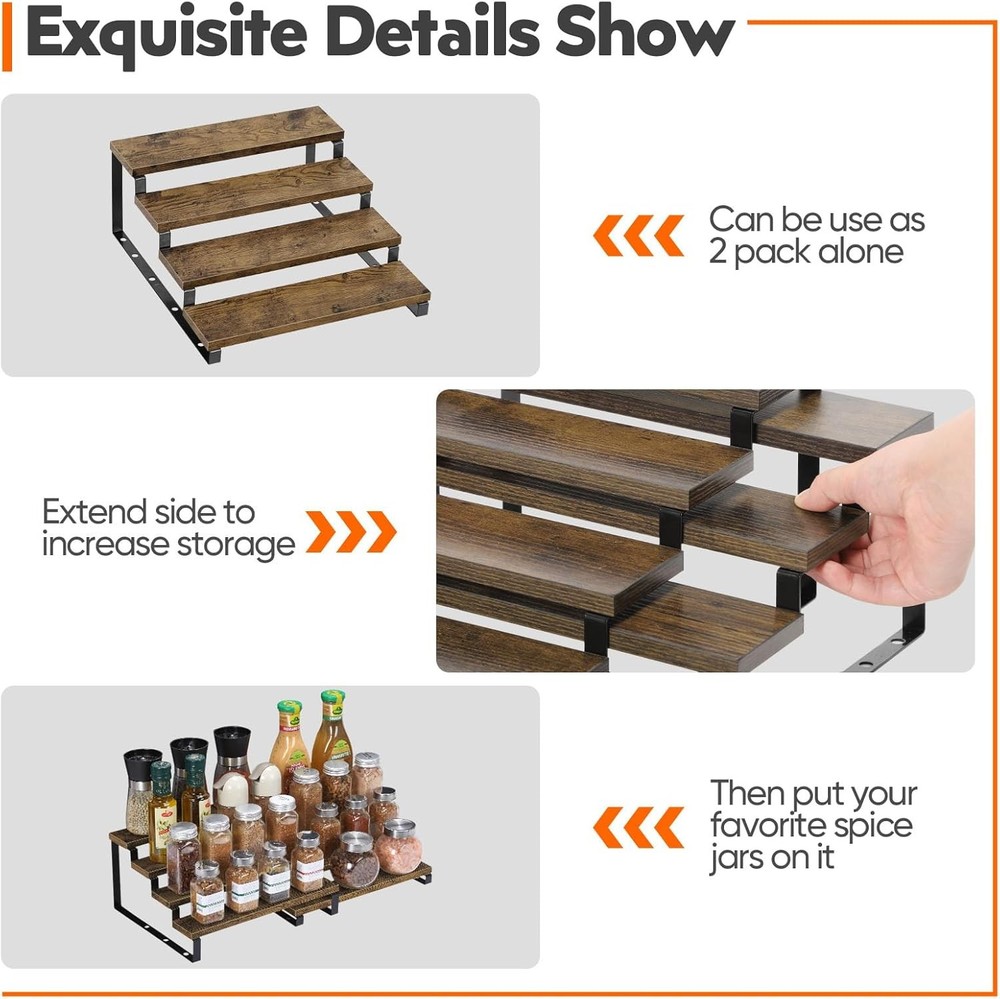 4Pack 4Tier Expandable Spice Rack Organizer Adjustable Step Shelf Storage Holder