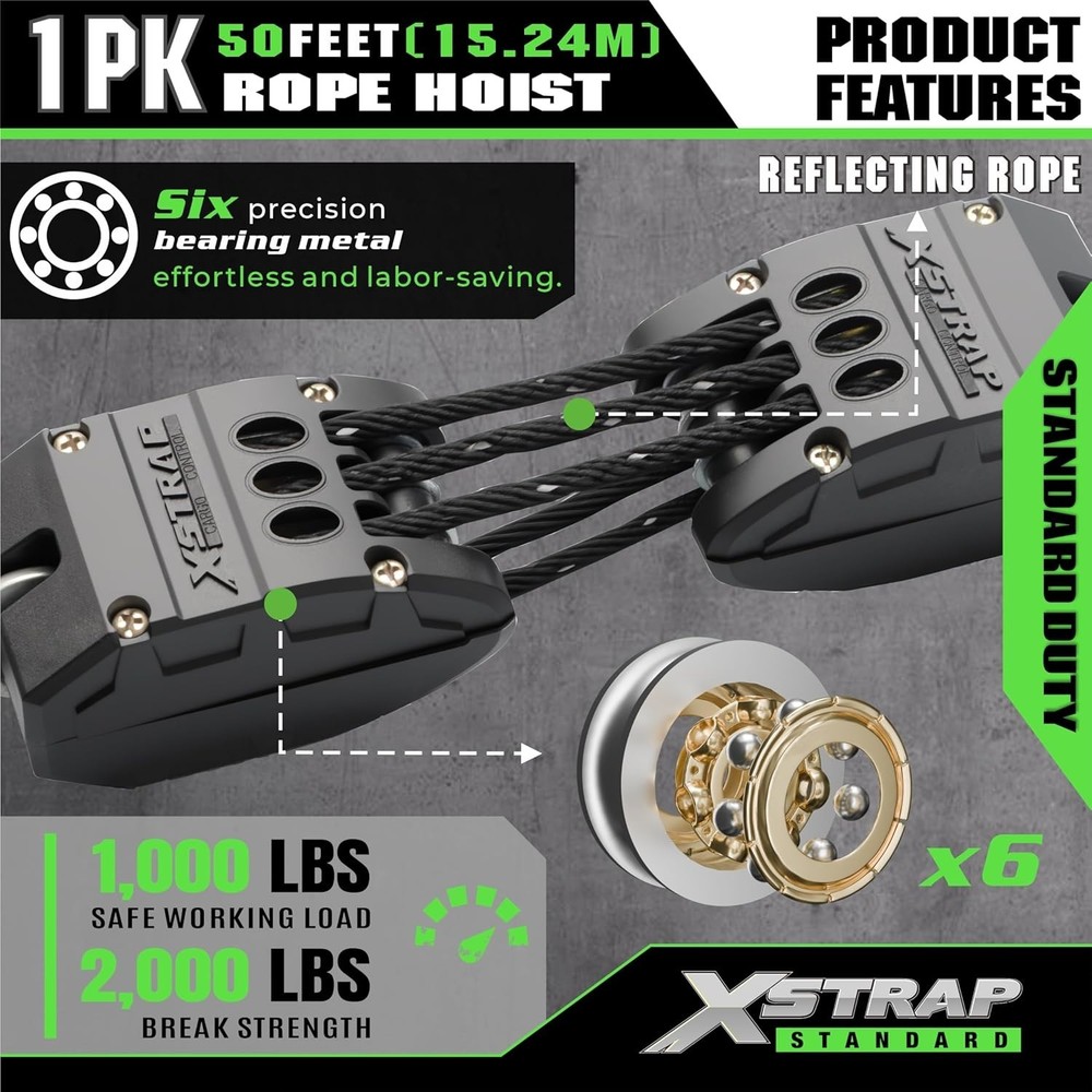 High Visibility 50ft Reflective Hoist System - Effortless Lifting Power 2000LB