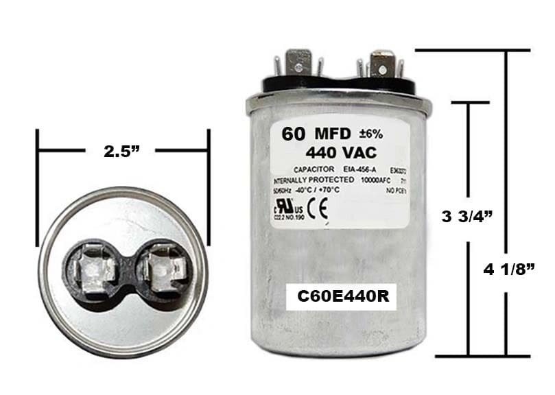 60 MFD 440 VAC Round Run Capacitor