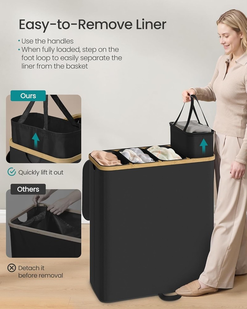 Laundry Hamper, Laundry Sorter with Lid, Storage Basket Bin, Removable Liners...