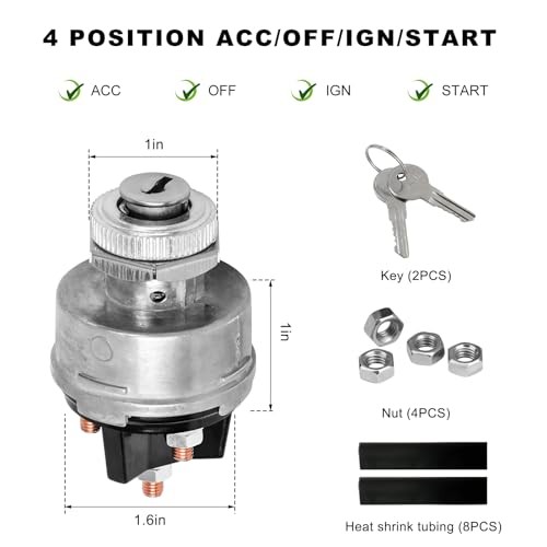 Ignition Switch with Key, 4-Position Ignition Starter Switch Lock