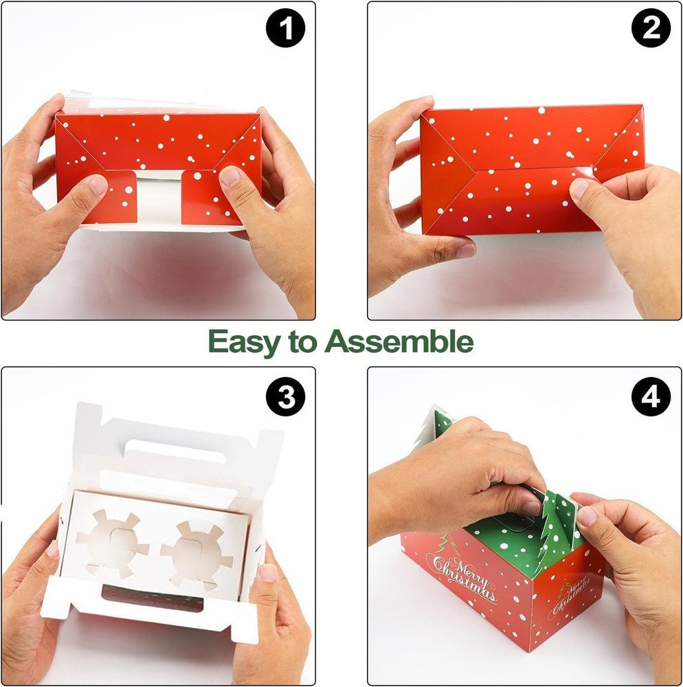 15 Pcs Christmas Cupcake Boxes with Window,Insert and Handle Holds 2 Standard...