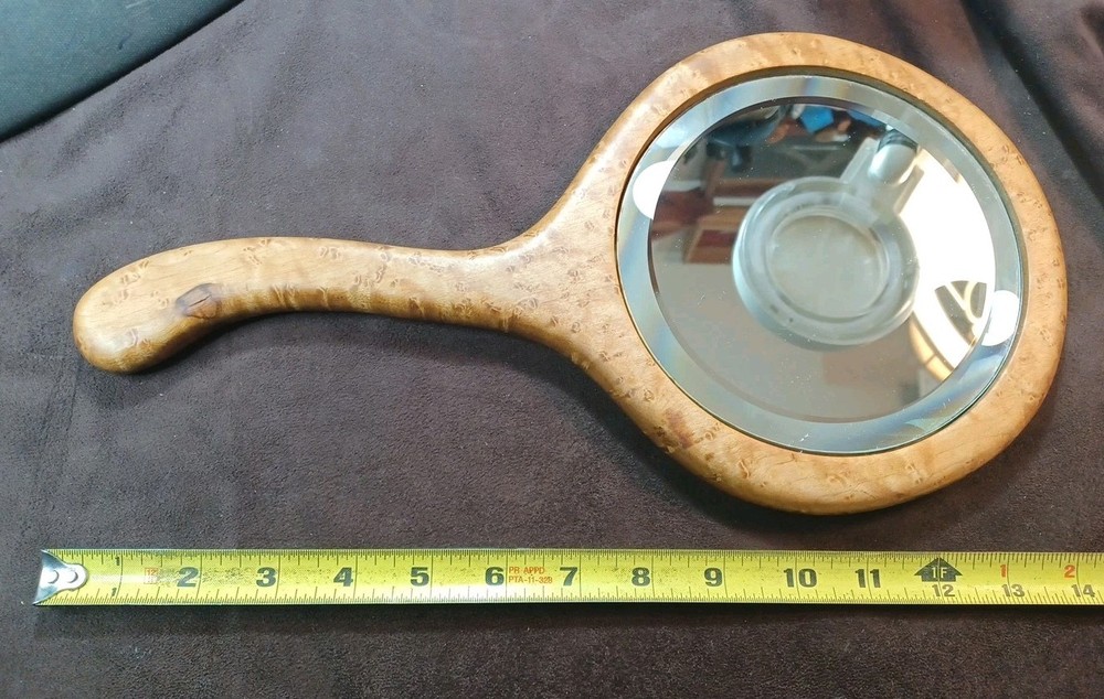 Vintage BirdsEye Maple Hand Held Beveled Mirror