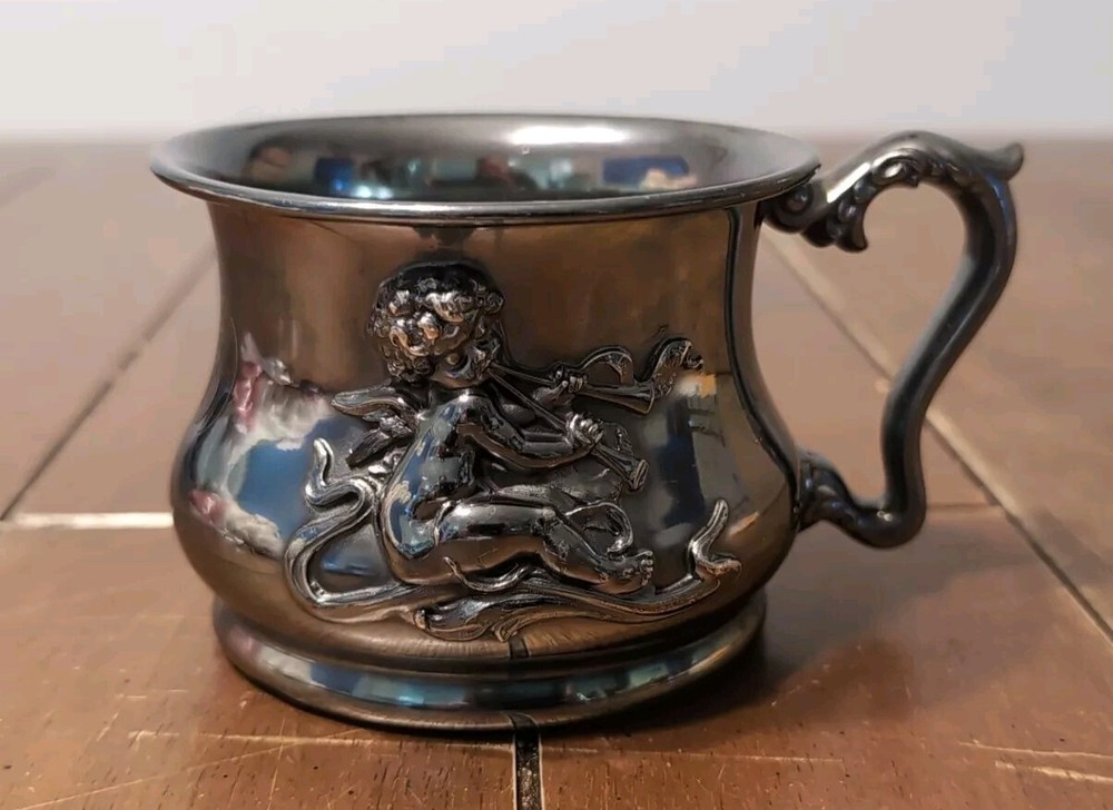 Antique Victor Silverplate Mug with Cherub
