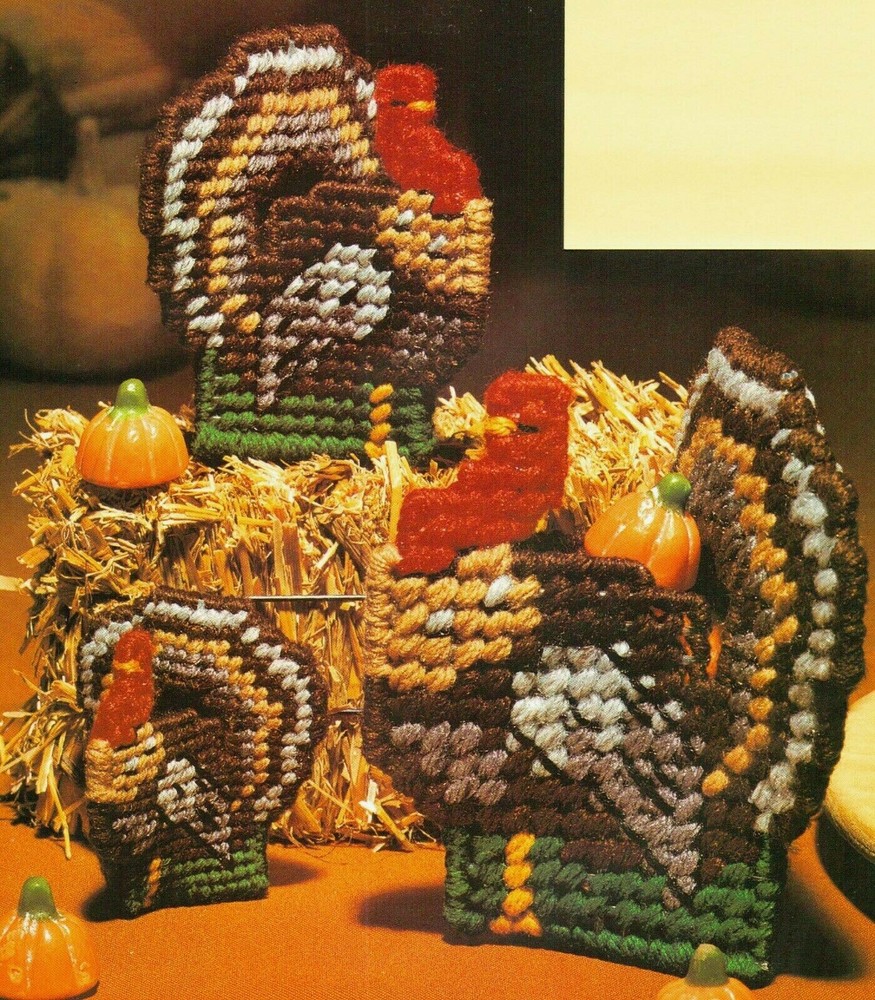 TURKEY TIME THANKSGIVING 3 SIZES PLASTIC CANVAS PATTERN INSTRUCTIONS