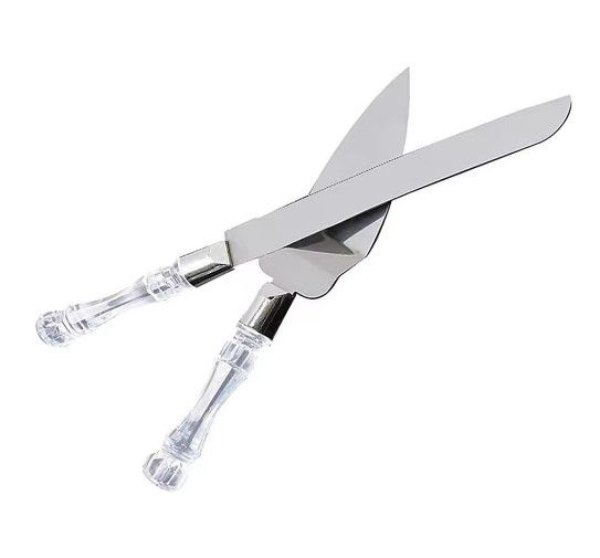 Wedding Cake Knife & Server Set 2-Piece – White Acrylic Handle Party Cutting Set