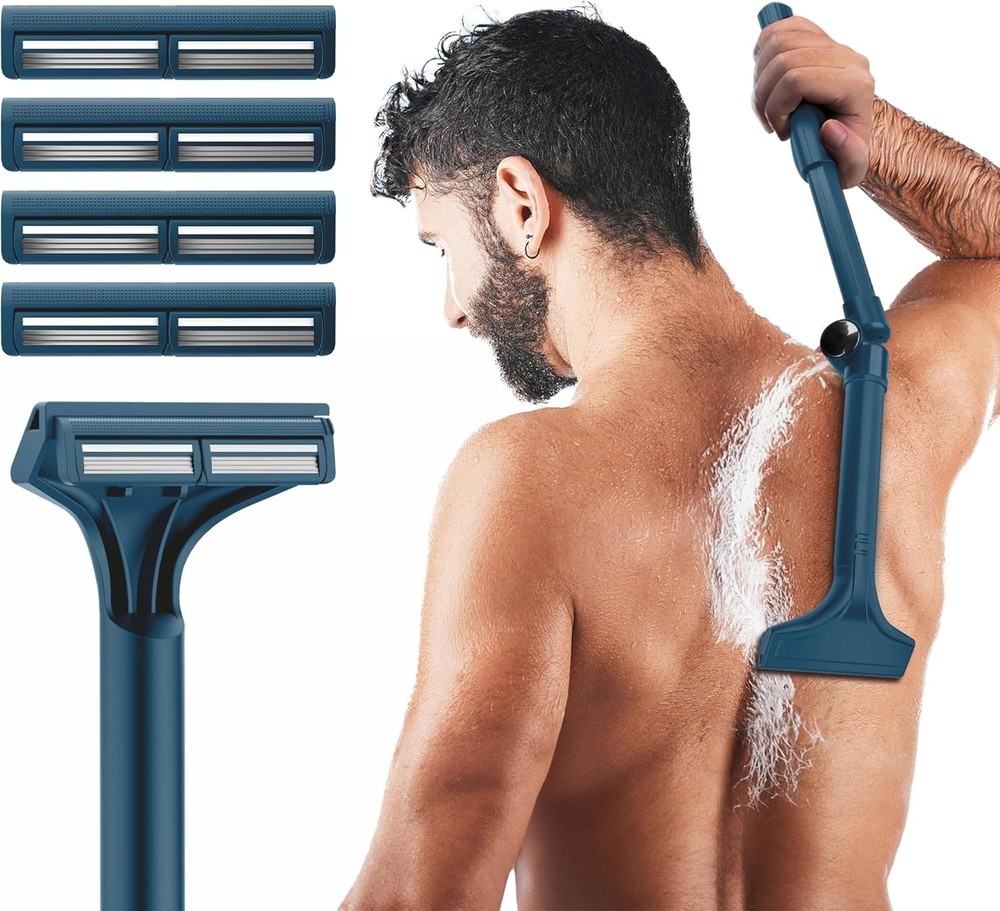 Manual Back Shaver with Extendable Handle - 4 Replaceable Blades - Wet & Dry