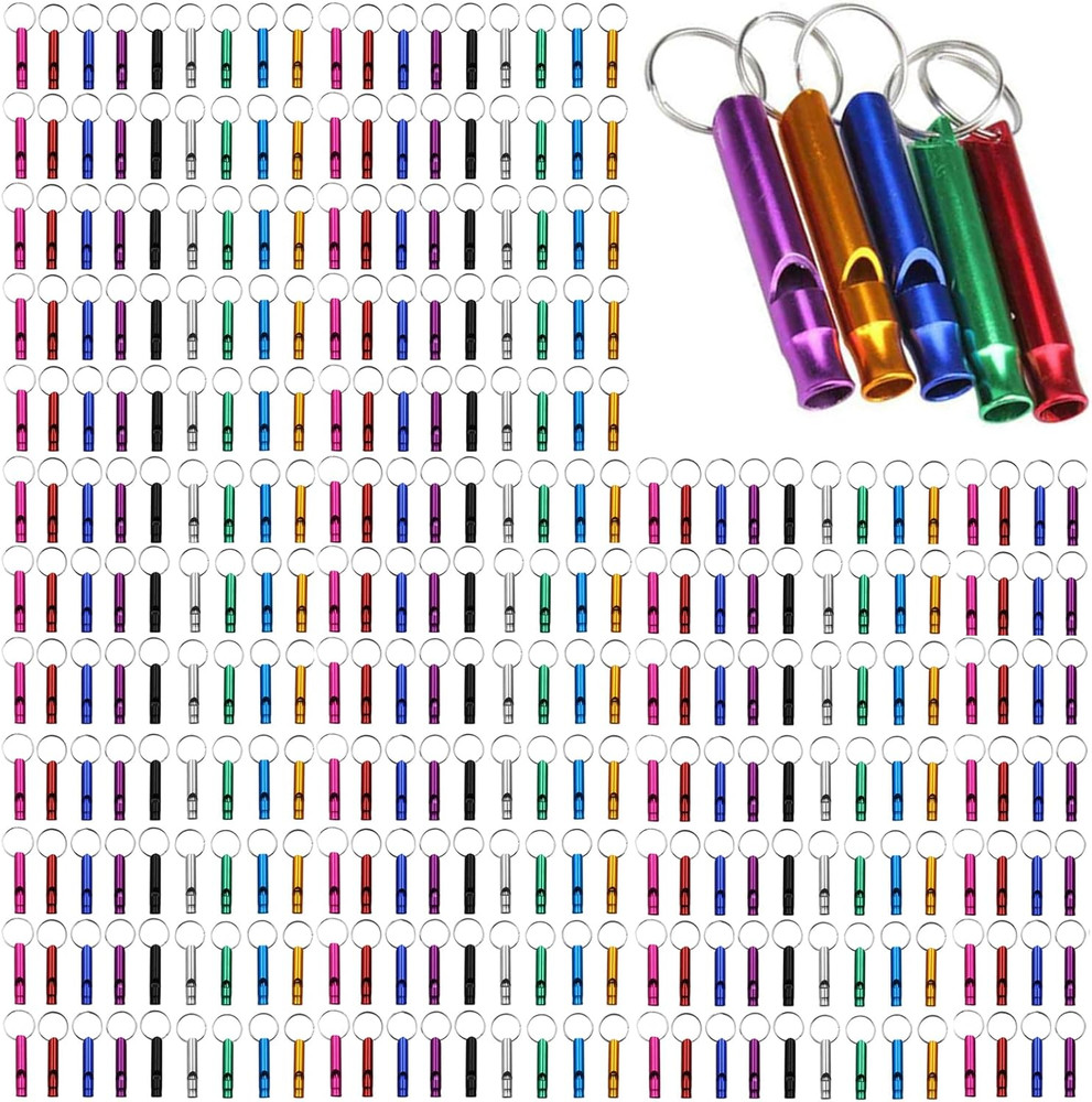 200 Pieces Emergency Whistle with Keychain Aluminum Whistle Survival Whistle