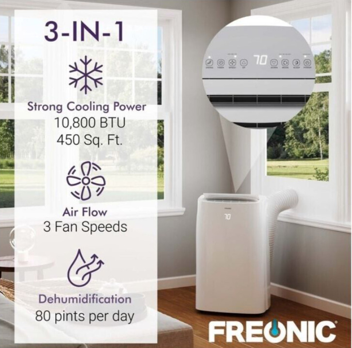 Freonic FHCP101AK 10800 BTU Portable Air Conditioner w/ Dehumidifier