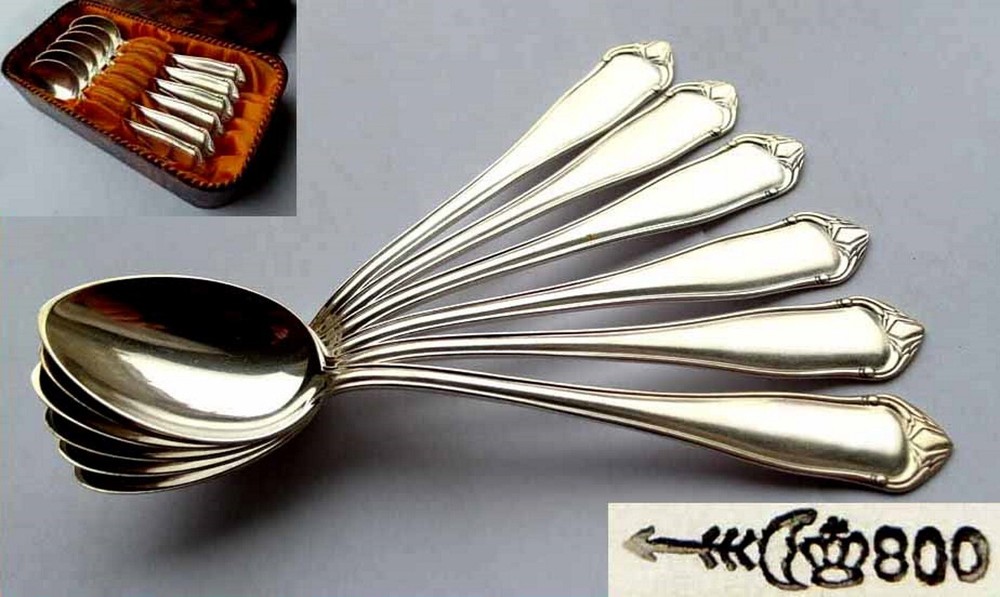 Set, 6 Coffee/ Tea Spoons, Robbe & Berking, 800 Silver E625