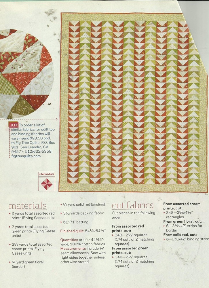 K0457 FLY AWAY HOME QUILT PATTERN/INSTRUCTIONS