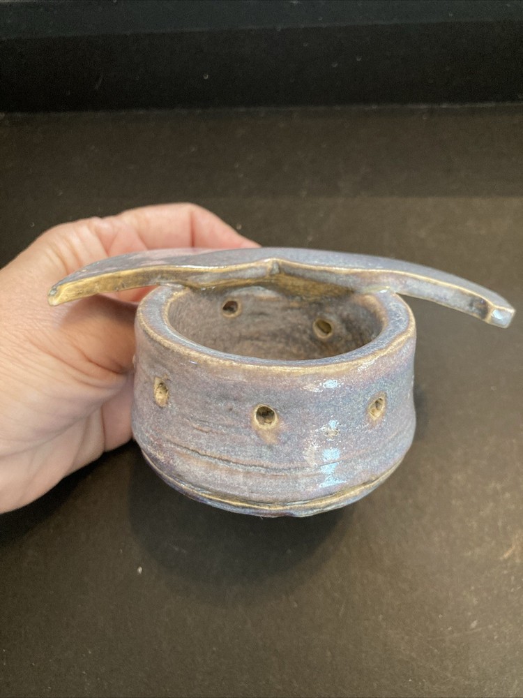 Handmade Art Pottery Whale Tail Handle Tealight Holder Signed