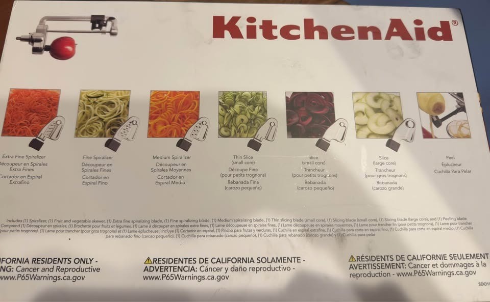 KitchenAid Spiralizer Plus Attachment Peel Core Slice 7 Blades