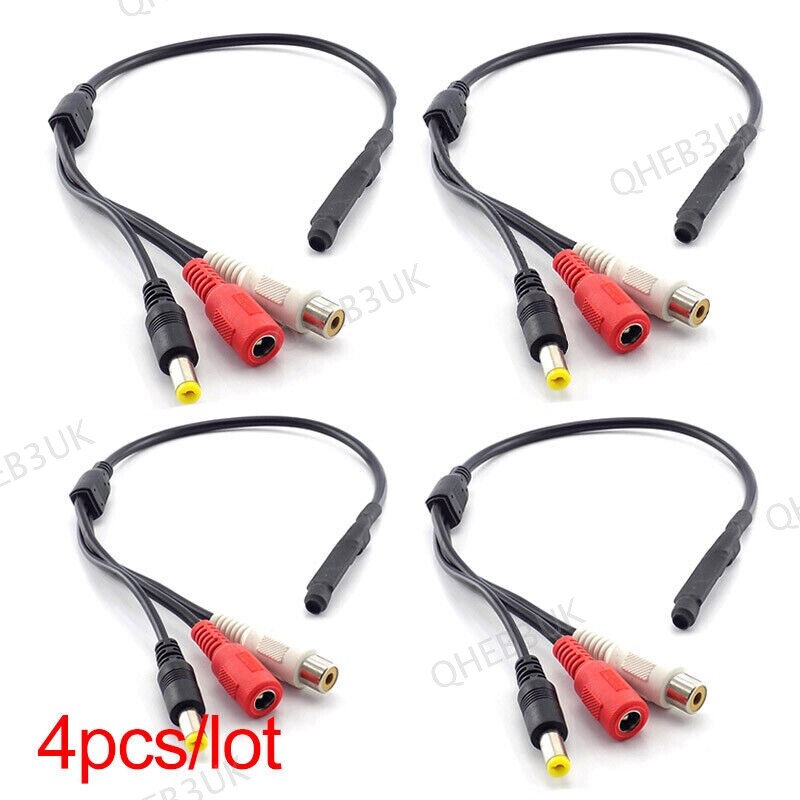 4X CCTV Mic Audio Microphone Sound adapter cable 12V DC for DVR Camera 6H