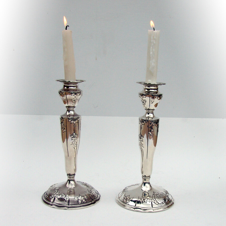 Floral Scroll Candlesticks Pair Gorham Sterling Silver 1915 Mono