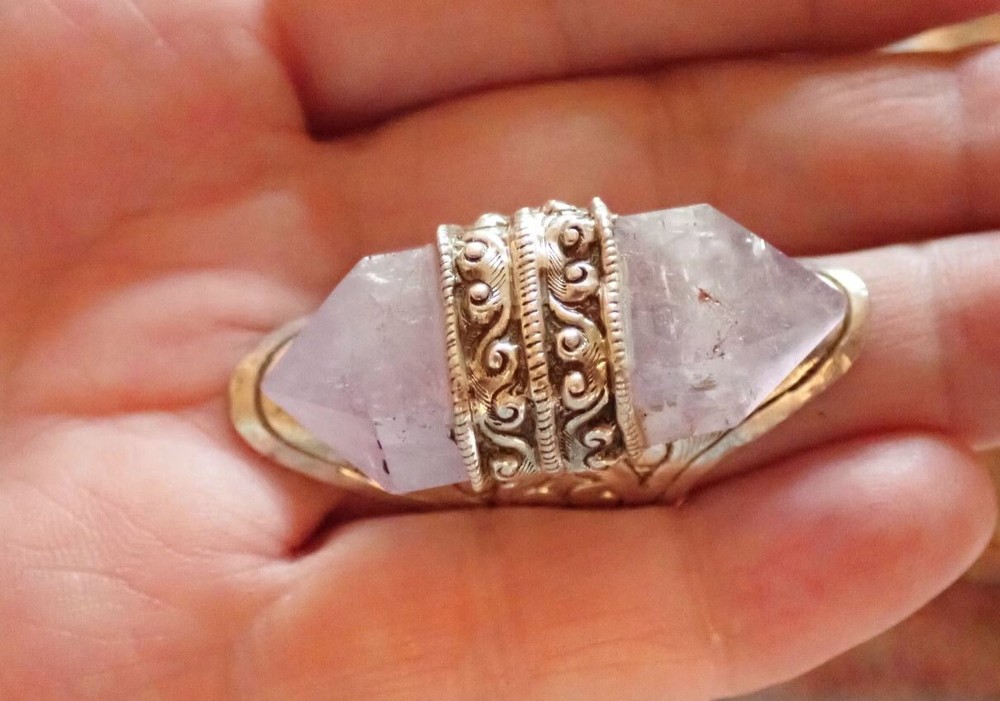 Amethyst Quartz double point Ring adjustable in Sterling
