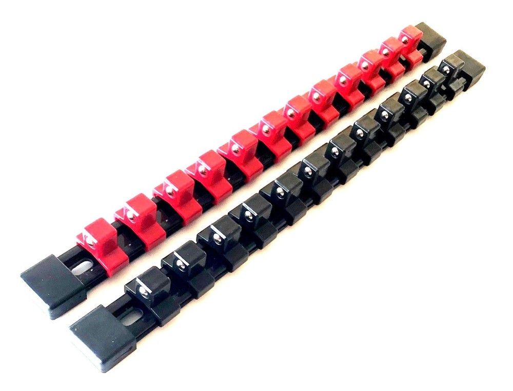 2 GOLIATH INDUSTRIAL 1/2" ABS MOUNTABLE RED/BLACK SOCKET RAILS HOLDERS ORGANIZER
