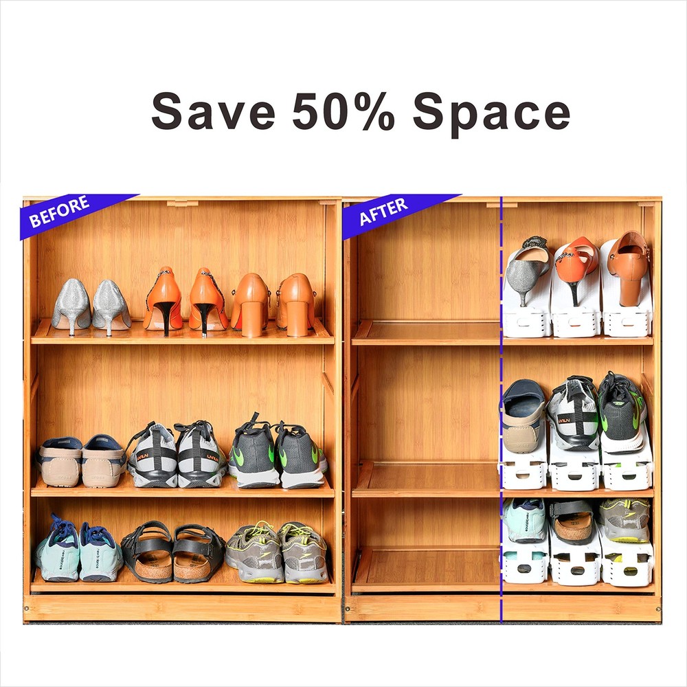 Shoe Slots Organizer, 24PCS Adjustable Double Layer Stack Rack, 50 Space-Saving