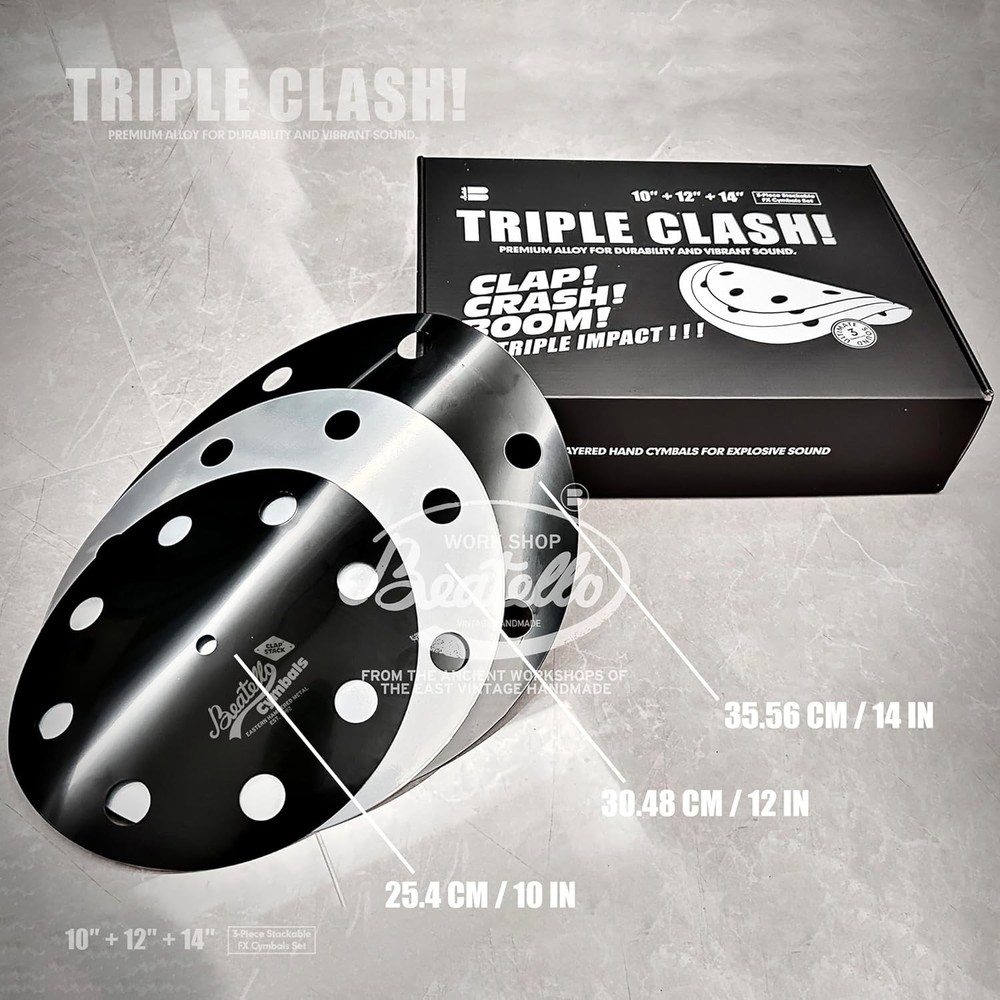 3Pc Stack Cymbal Set 10'' 12'' 14'' Trash Effect Cymbals for Drum Set