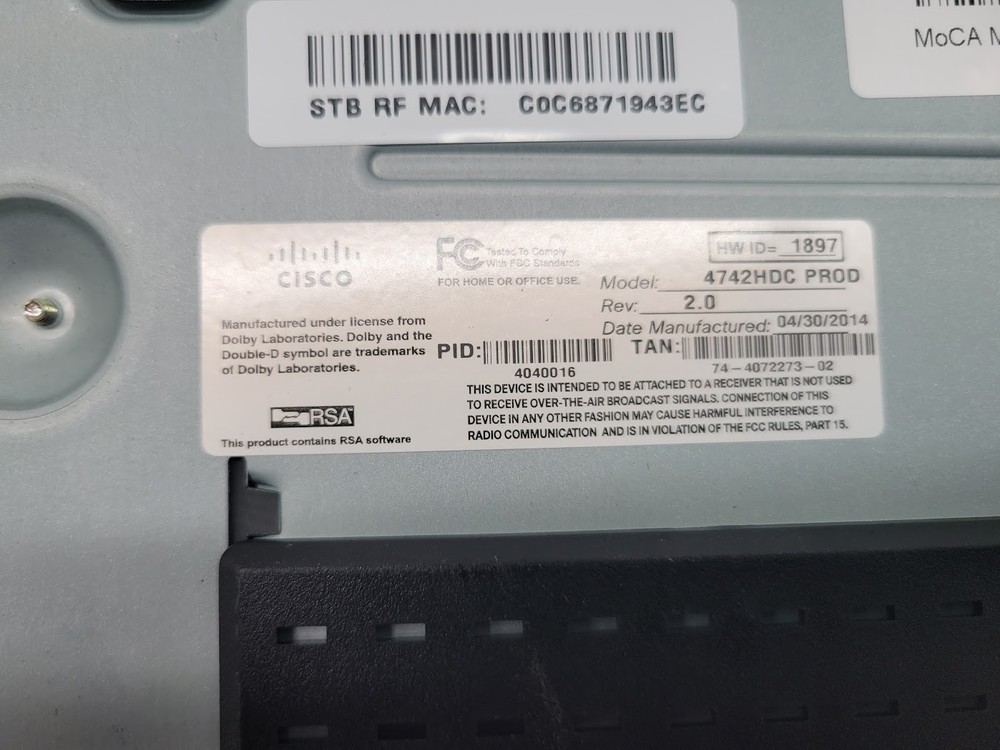 Cisco 4742HDC PROD High Definition HD Receiver Cable Box