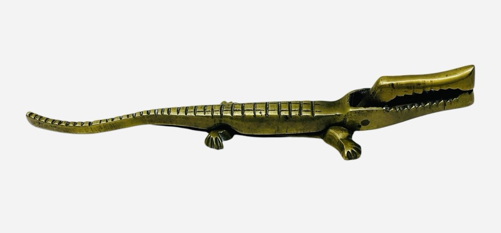 Vintage Brass Alligator Crocodile ￼Nutcracker 7.75”
