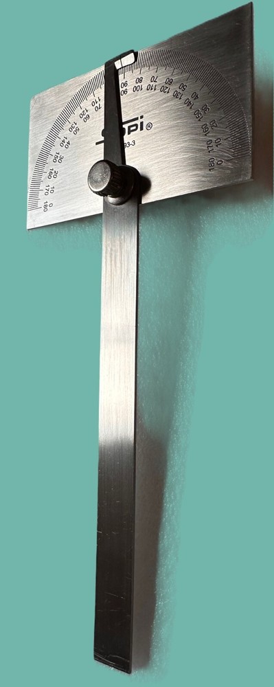 SPI 30-393-3 Rectangular Head Protractor: 6" Blade Length, 180° Meas, 1° Dial...