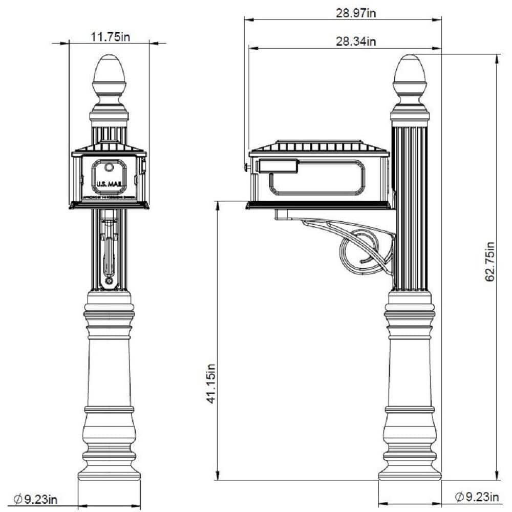Mailbox Post Combo Stratford Black Medium Plastic All-In-One Mounting Hardware