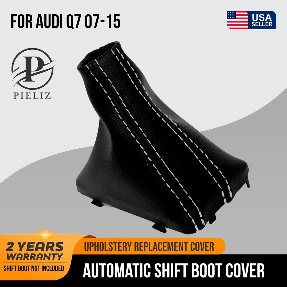 Automatic Shift Boot Leather Synthetic for Audi Q7 07-15 White Stitch