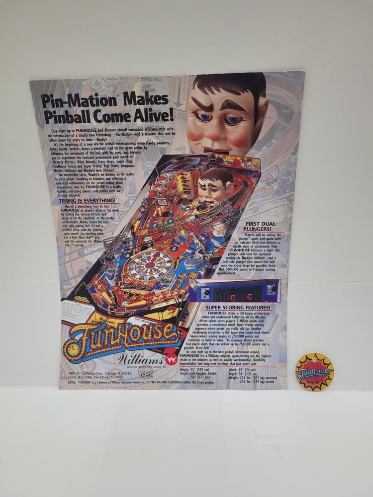 1990 Williams Funhouse Pinball Flyer-Autographed