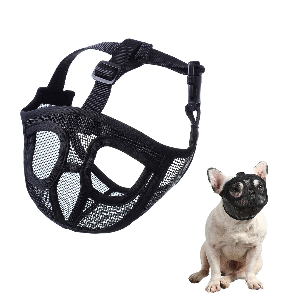 Short Snout Dog Muzzle Bulldog Muzzle Adjustable Breathable Mesh for J0M3