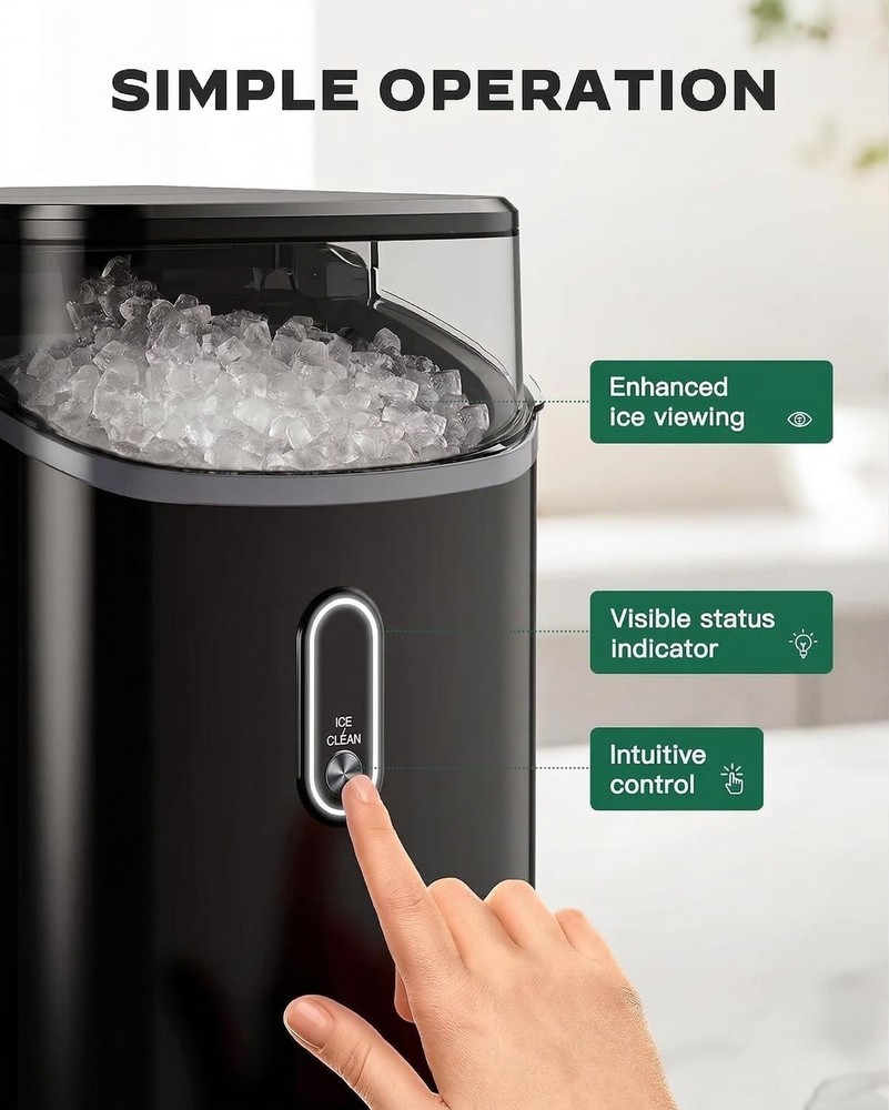 Nugget Ice Maker Countertop, Pebble Ice Maker with Soft Chewable Ice, One-Cli...