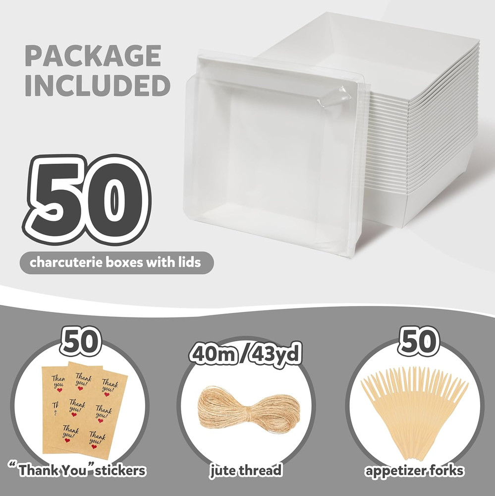 50 Pack Charcuterie Boxes with Clear Lids, Small Dessert Bakery Boxes, Disposabl