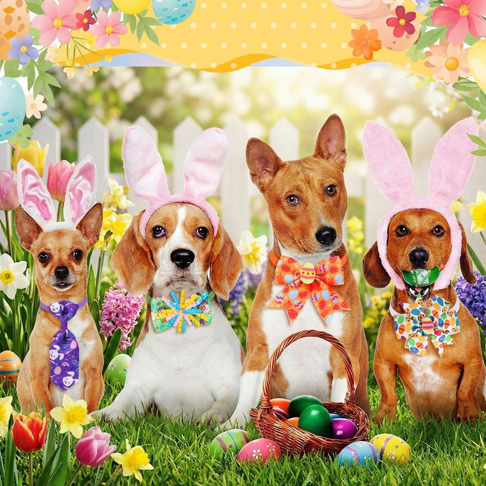 100 Pcs Easter Dog Bow Tie Collar Bulk Bunny Bow Tie Adjustable Easter Egg Ra...