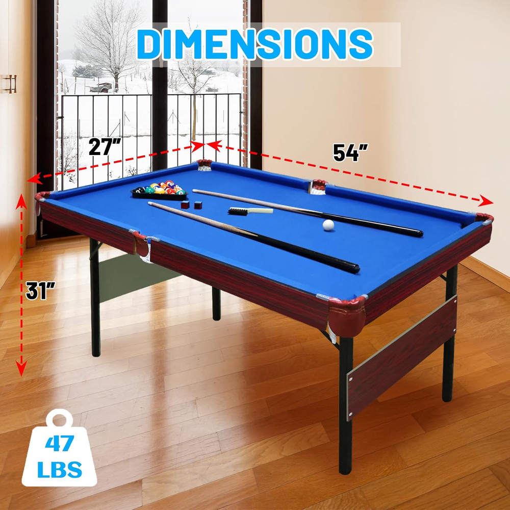 54" Folding Pool Table, 4 in 1 Multi Game Table, Folding Portable Billiards Game