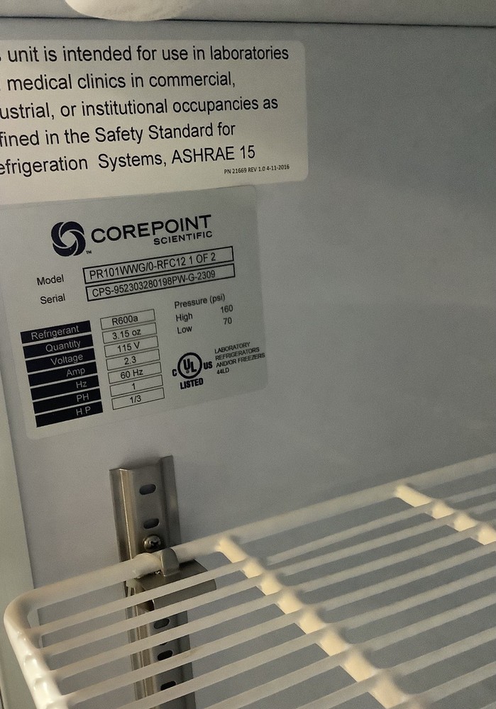 CorePoint Scientific White Diamond Compact Laboratory Refrigerator Glass Door