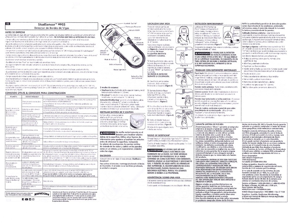 Zircon StudSensor HD55 Stud Finder Yellow LCD Digital StudScan DeepScan Wall