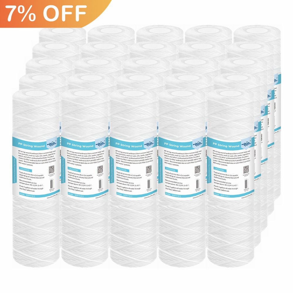 25 Pack 10" x 2.5" String Wound Sediment Water Filter Whole House RO Replacement