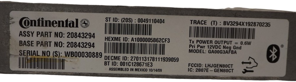 2010 Chevrolet Equinox Wireless Communication Module 20843294