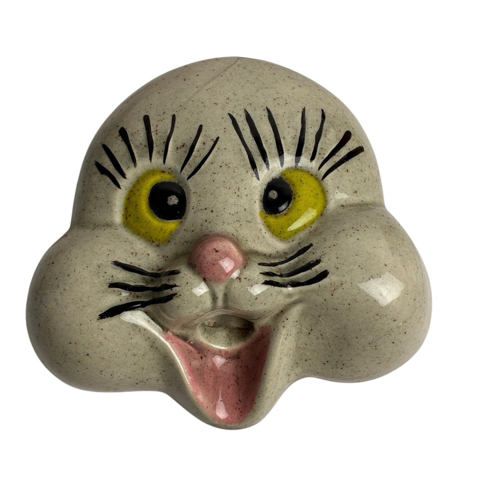 Vintage Kitsch Cat Face, Ceramic Wall Mount