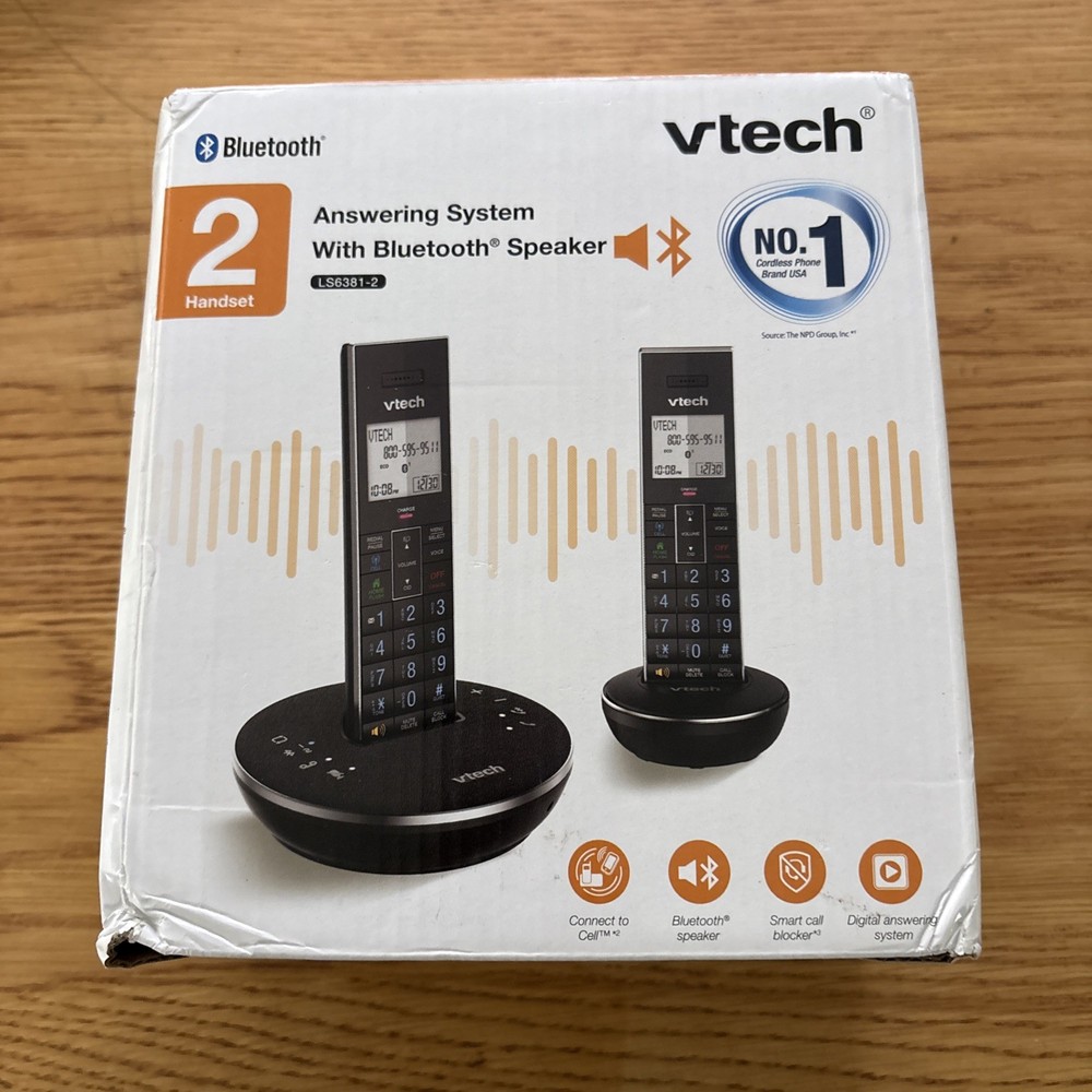 NEW Vtech LS6381-2 Answering System w/ Bluetooth Speaker, 2 Handsets. Damage box