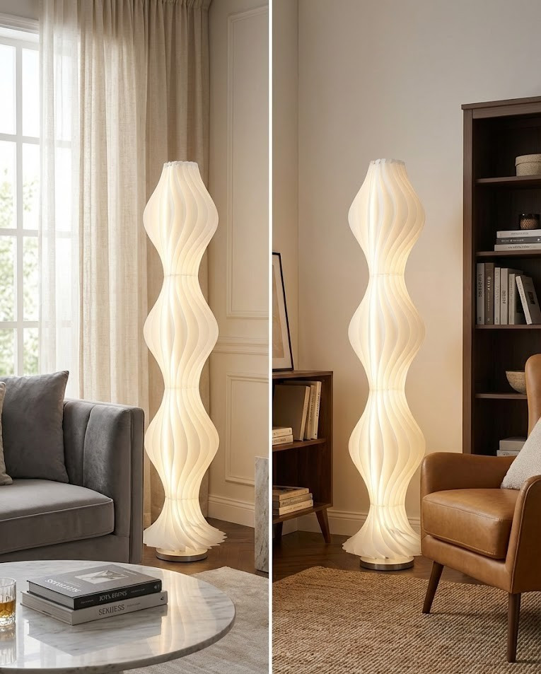 65" Dimmable Floor Lamp with Remote Control | Modern Wavy LED Standing Light