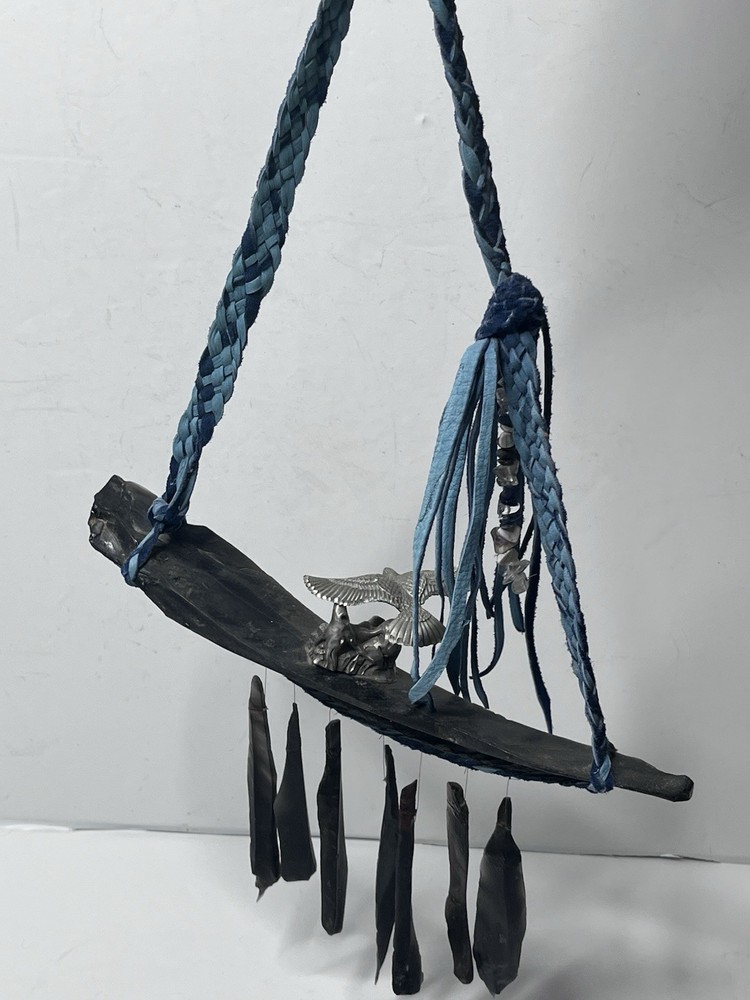 Handmade Obsidian Blue Braided Leather Strap Mental Eagle Windchime