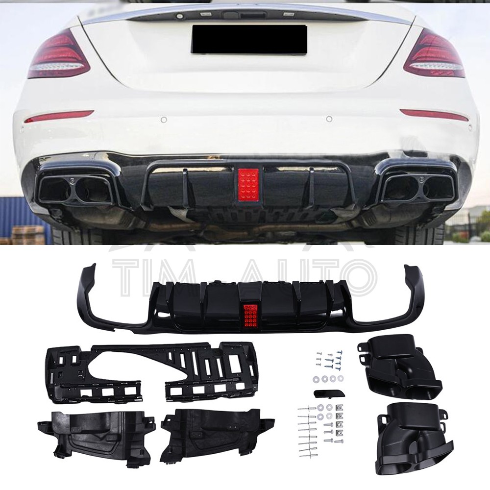 Rear Diffuser W/LED+Exhaust Tips For 2016-2020 Benz W213 E300 E43 E63